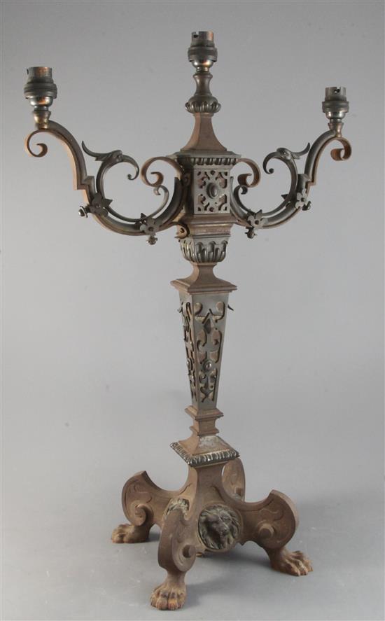 A Victorian gilt brass candelabrum, possibly to a design by Edward Middleton Barry, late 19th century, H. 23in.